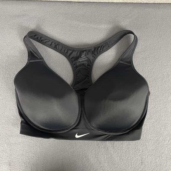 Nike Dri Fit Sports Bra Womens 34DD Black Padded Racerback High Support - Picture 1 of 16